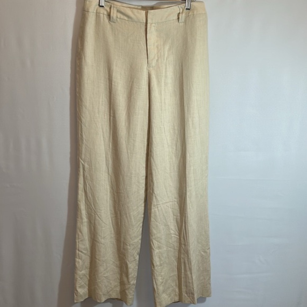 Merona Womens 100% Linen Pants Wide Leg Lined Size 8 Career Business Casual Tan - Picture 2 of 13